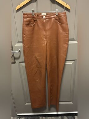 Wilfred High-Rise Leather-Look Pants in Brown